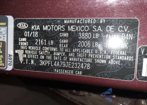 2018 Kia Forte Lx из США, поврежденный, VIN 3KPFL4A79JE232478